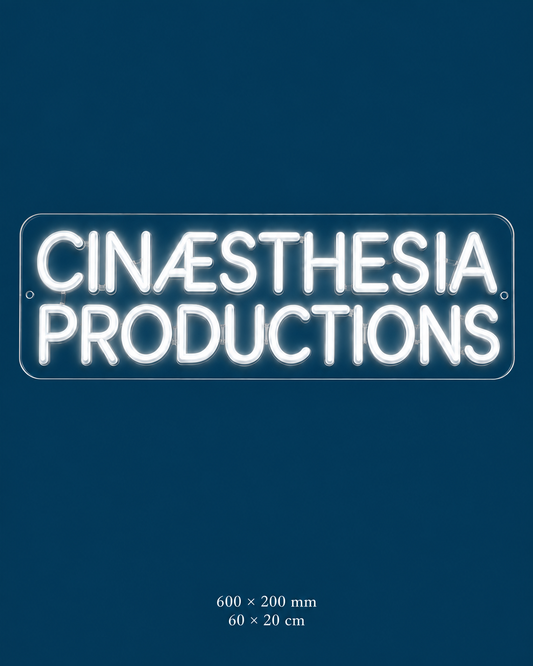 Cinaesthesia Productions Neon Sign — original design on a consistent dark-blue background.