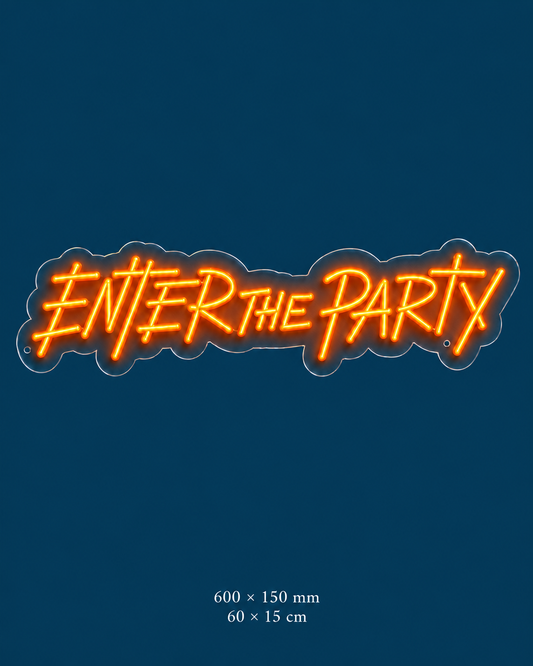 Enter the Party Neon Sign — original design on a consistent dark-blue background.