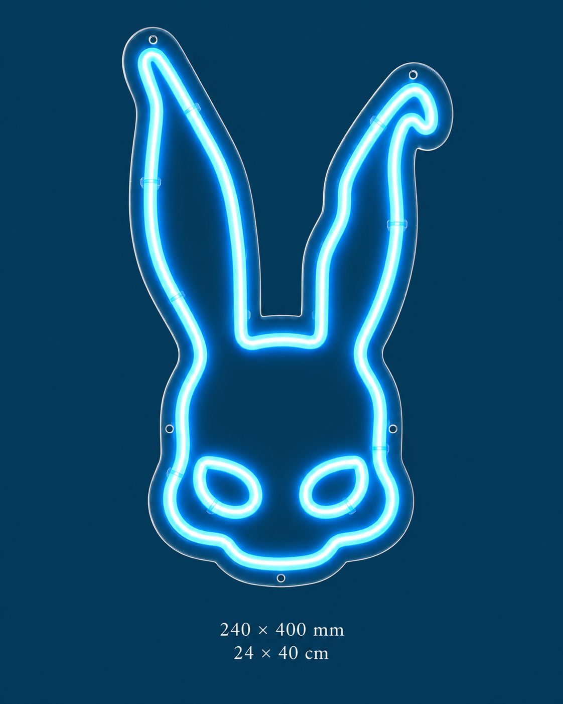 Frank Rabbit Head — Ice Blue Neon Sign — original design on a consistent dark-blue background.