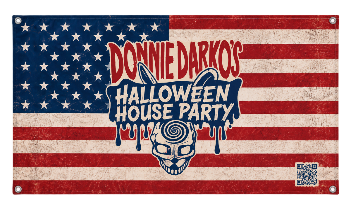 Donnie Darko’s Halloween House Party Flag — 150 × 90 cm with four corner grommets