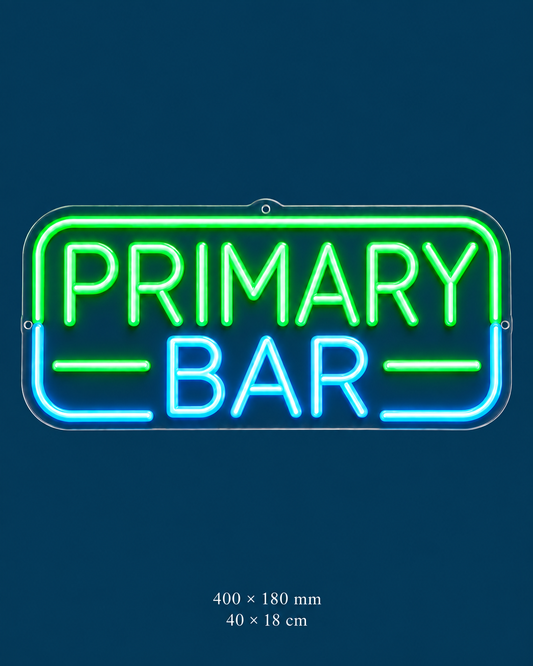 Primary Bar Neon Sign — original design on a consistent dark-blue background.